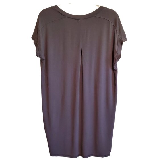 POL Long Tunic V- Neck Charcoal Gray Rayon Spandex Blend Short Sleeve Medium - Picture 3 of 13